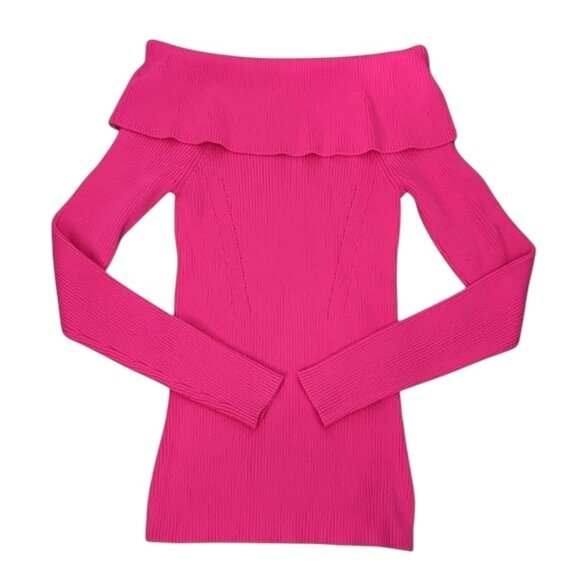 Michael Kors Ribbed Off the Shoulder Top Electric Pink Size S Knit Sweater - Picture 3 of 9
